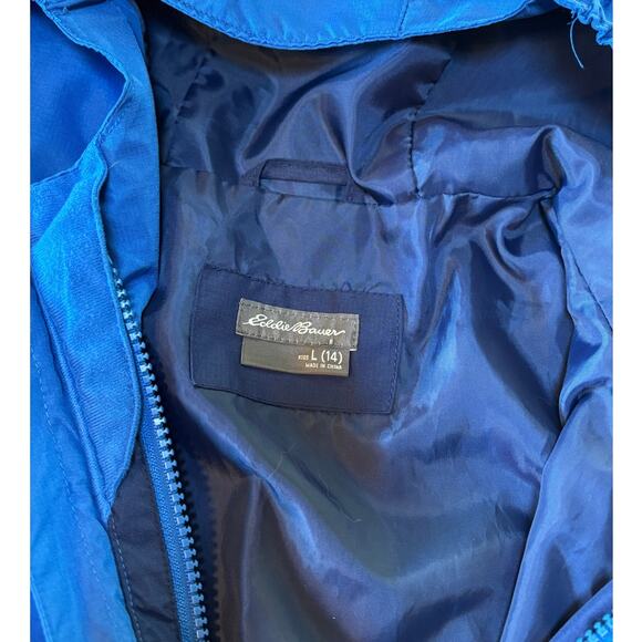 Boys Eddie Bauer Blue Double Zip Hooded Long Sleeve‎ Lightweight Jacket Size 14 - Picture 9 of 12